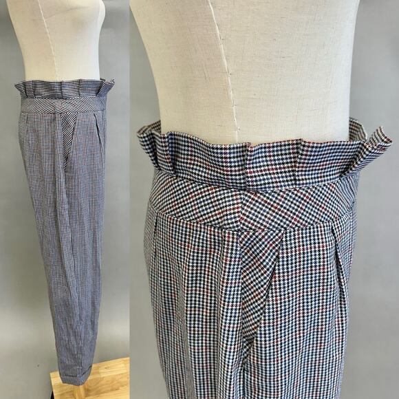 Topshop houndstooth paperbag pleated trouser ankle pants, tapered leg size 8 - Picture 3 of 14
